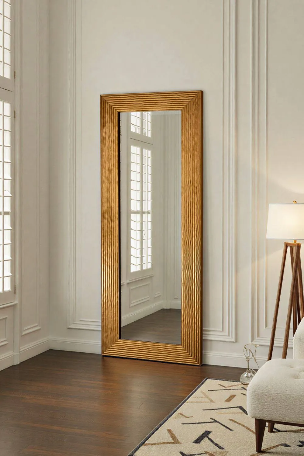 Yearn Mirrors Wave Tall Gold Framed Bevelled Wall Mirror