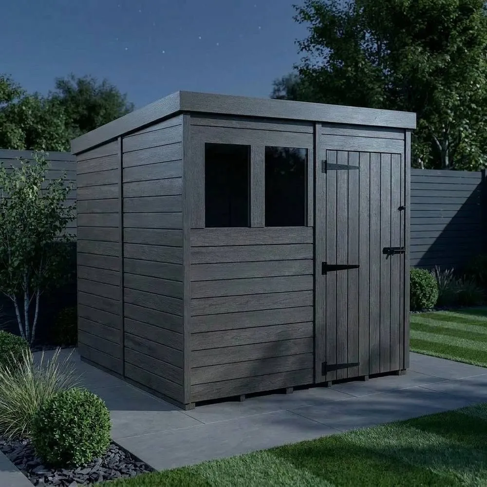 Buttercup Farm 7ft x 10ft Composite Pent Garden Shed Single Door With Windows - Grey 3