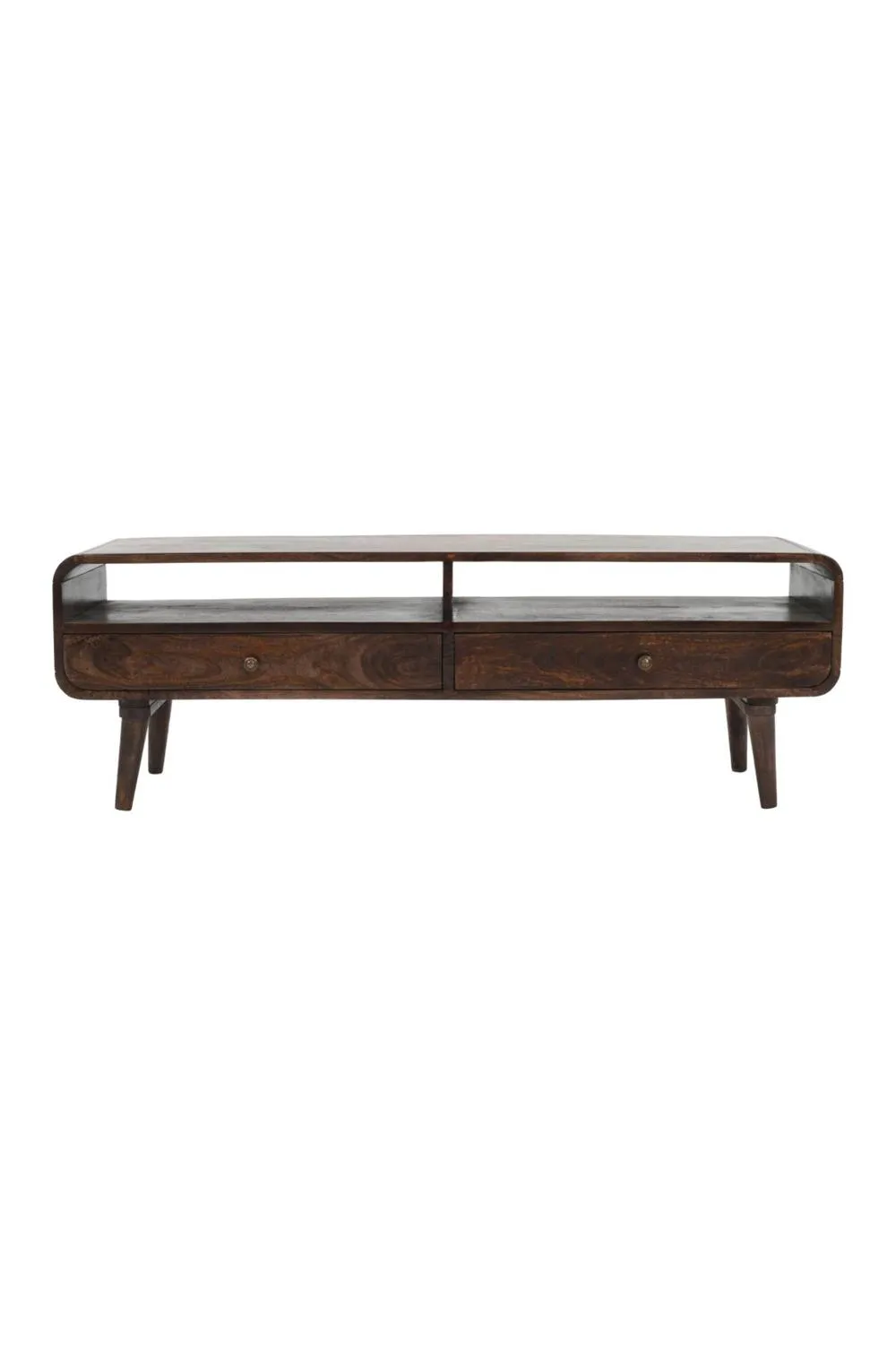 IH Design Rowledge Dark Mango Wood Large TV Stand 2 Drawers in Dark Brown 3