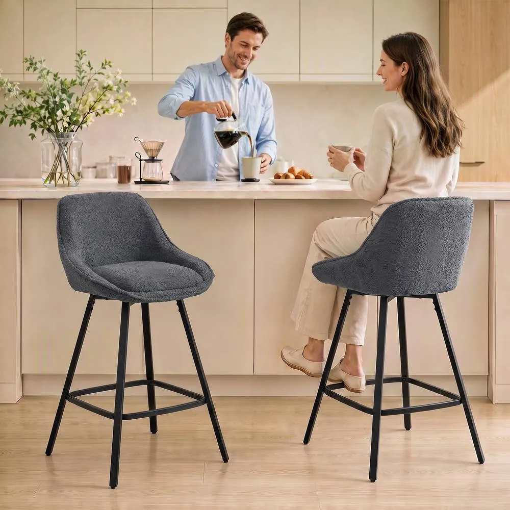 HOMCOM Bar Stools Set of 2, 360° Swivel, 64 cm Counter Height in Dark Grey 2