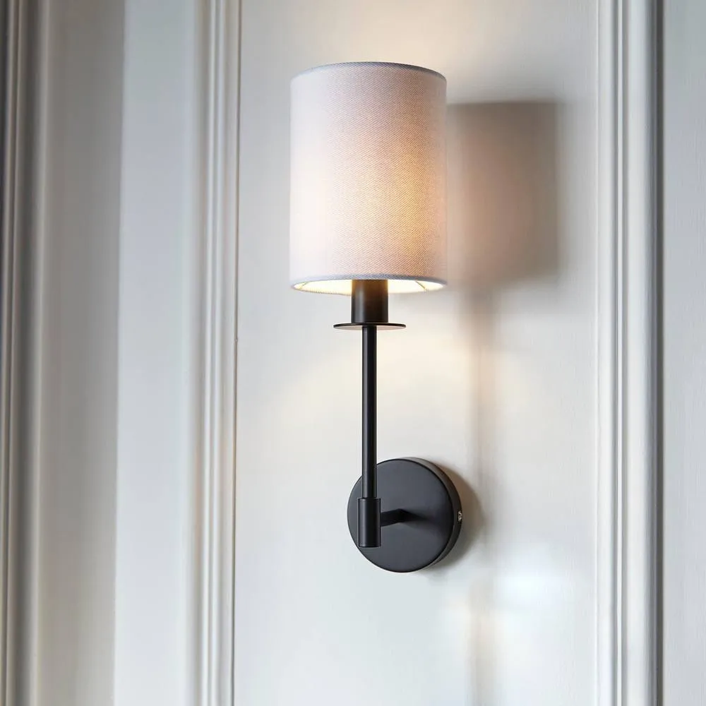 Netlighting Sancerre Wall Lamp with Shade Matt Black Vintage White Fabric 1x E14 5