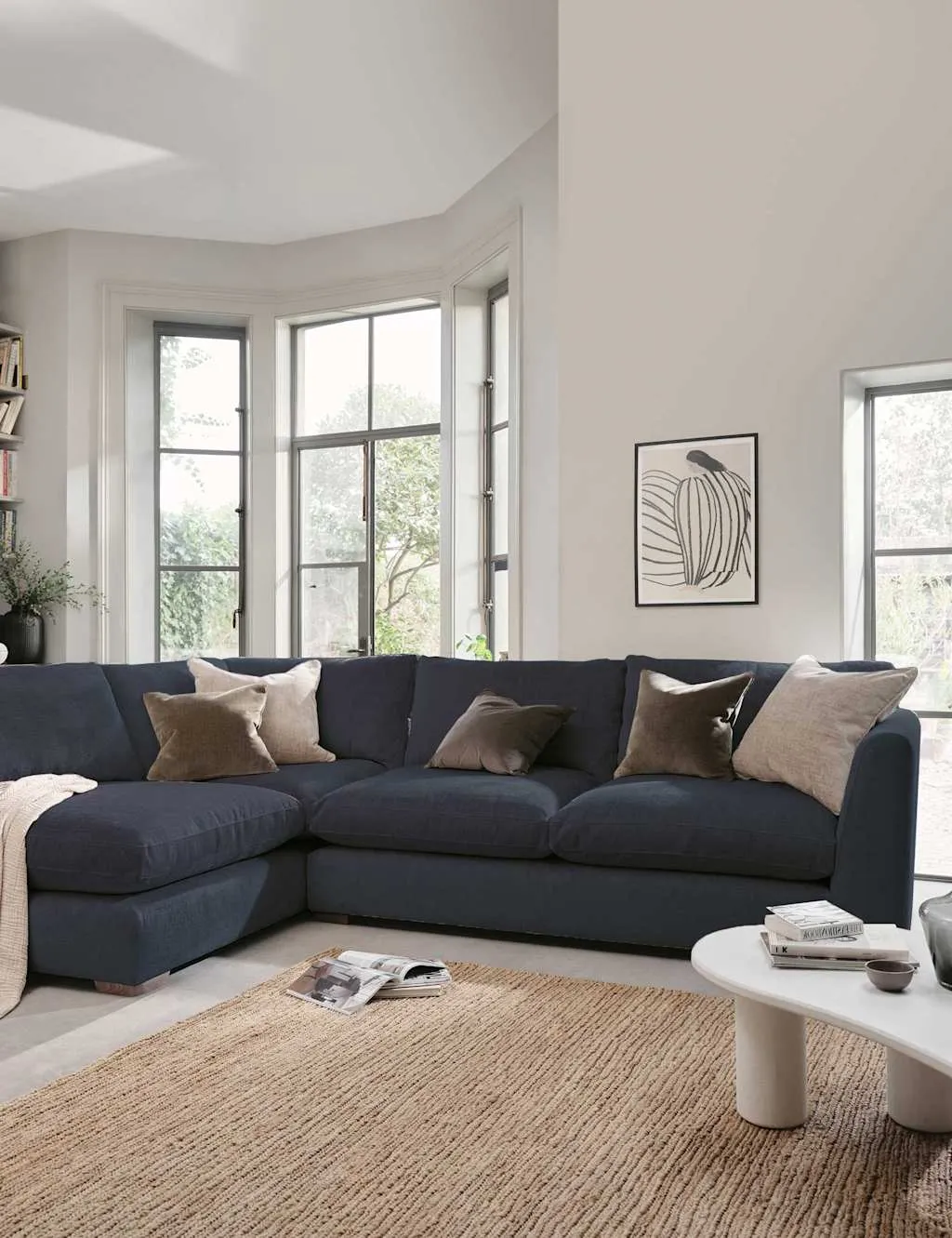 BARKER AND STONEHOUSE Palmer Textured Chenille Left Hand Corner Sofa Navy