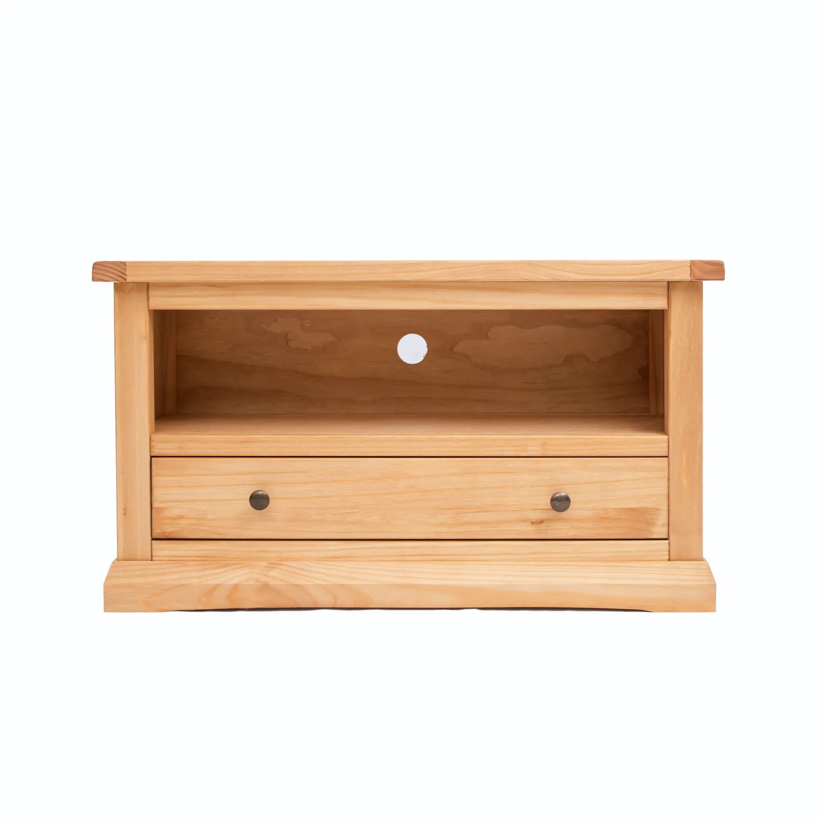 Cabinet Bits Lucca Waxed 1 Drawer TV Cabinet Brass Knob in Light Brown