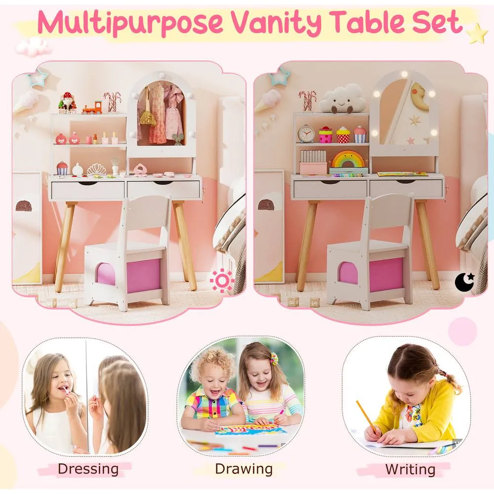 Costway Pretend Play Dressing Table Set - White 3