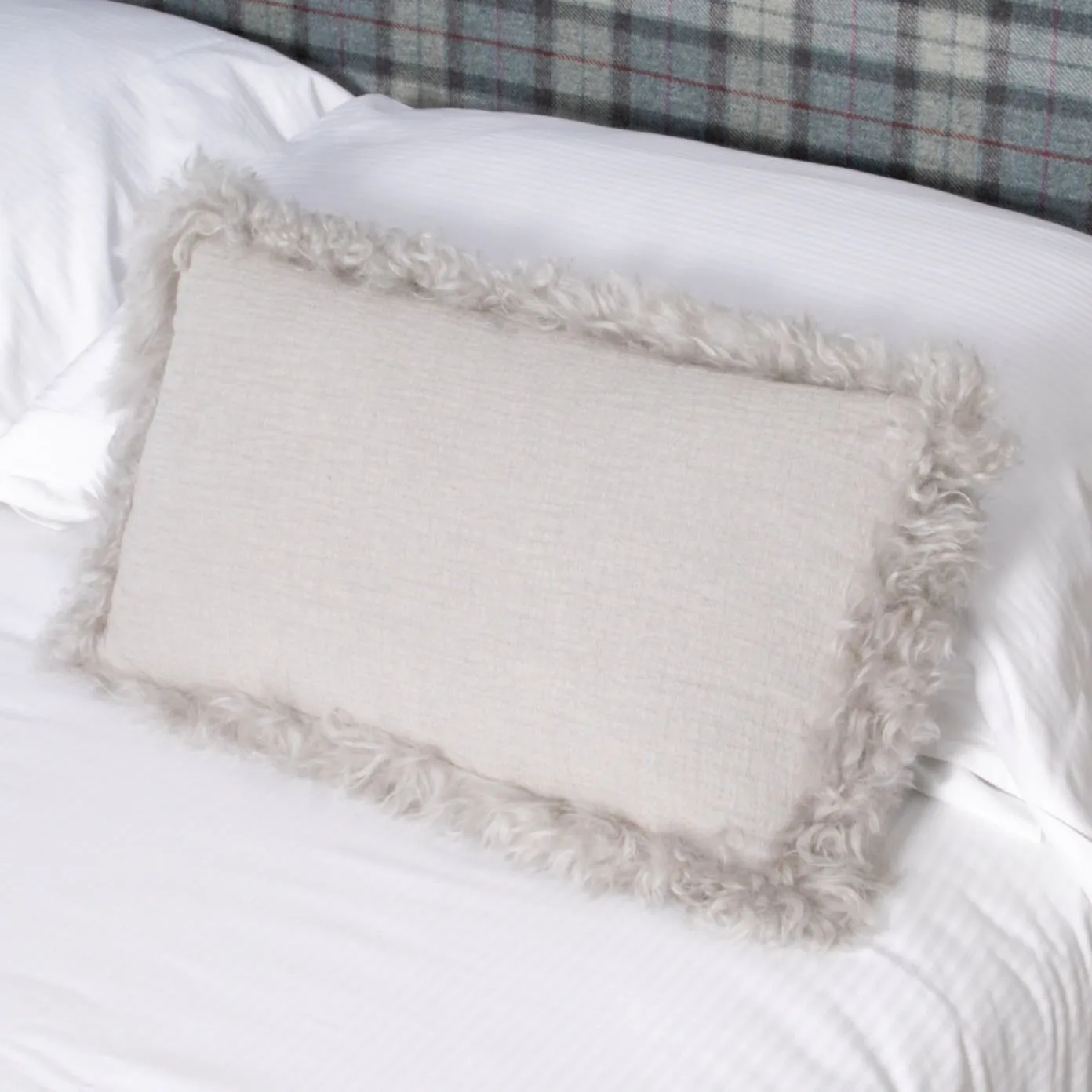 Native Natural Grey Linen Cushion Sheepskin Trim 30x50cm