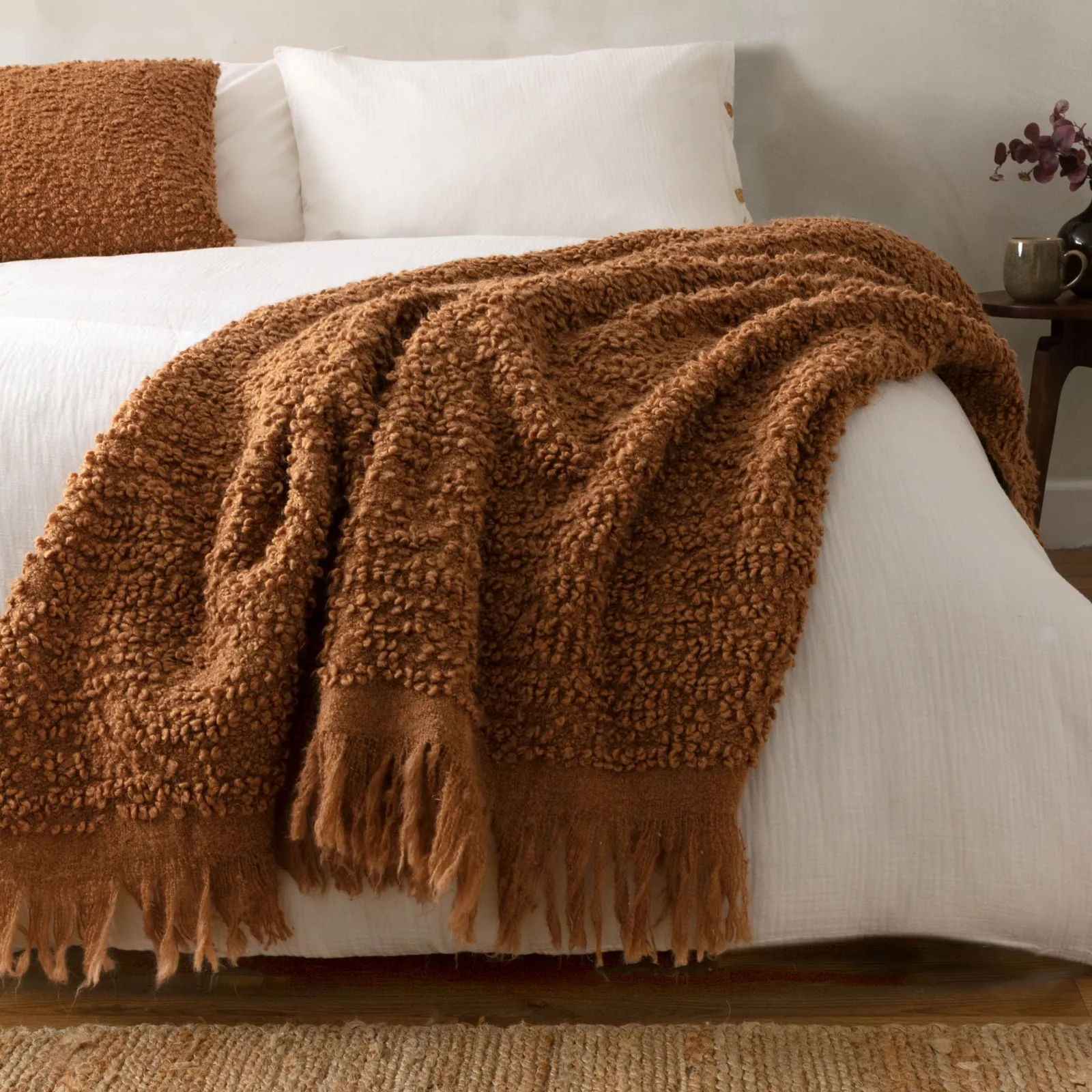 Yard Ulsmere Boucle Fringed Throw in Burnt Orange