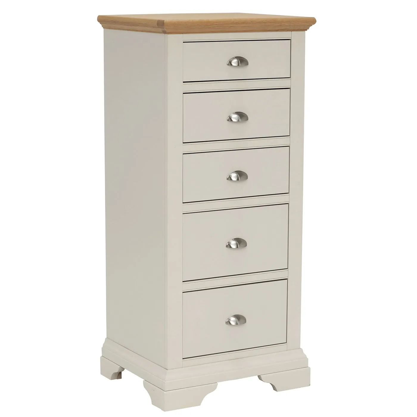Carrington 5 Drawer Tall Chest, Soft Grey and Oak