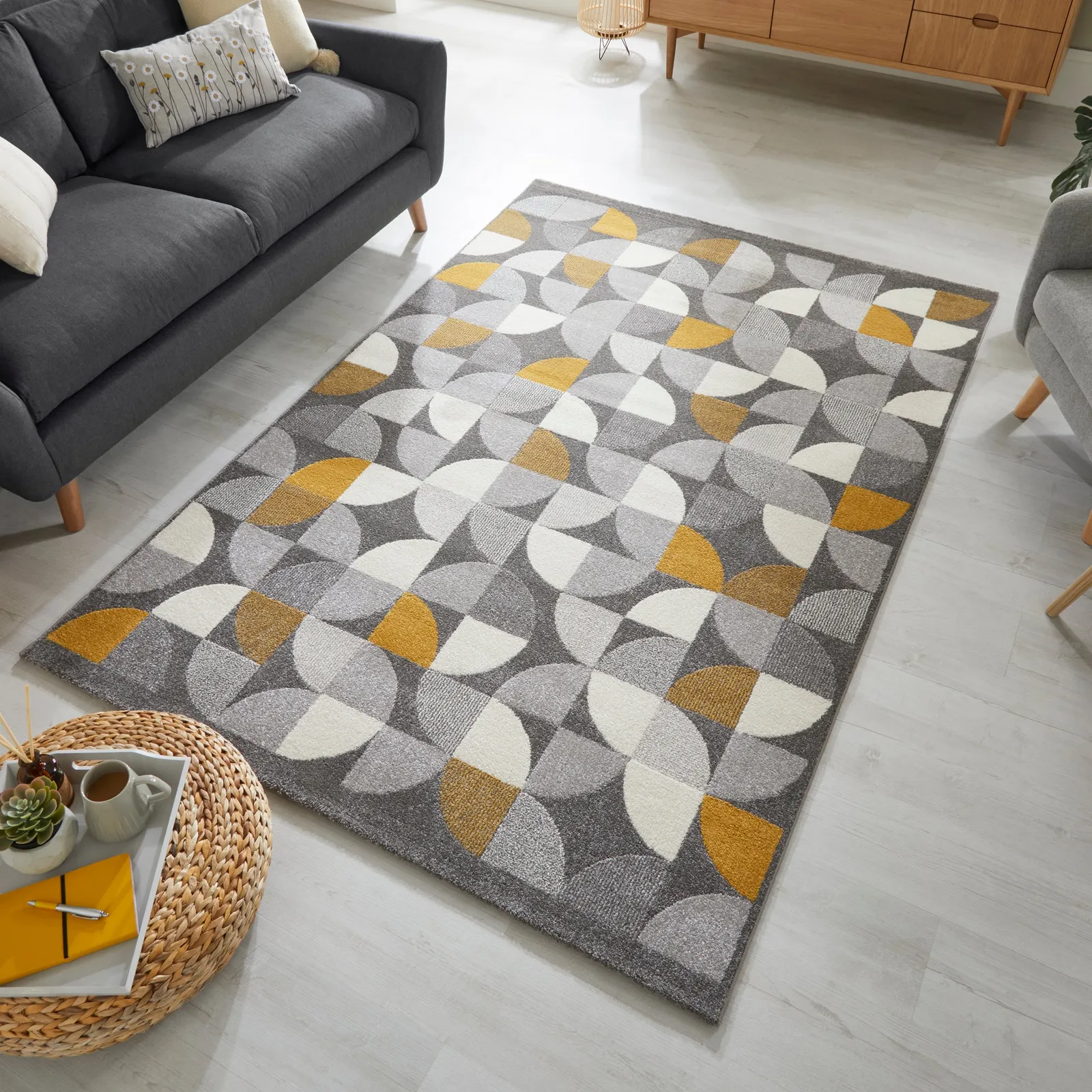 Alcazar Geometric Rug Alcazar Geo Grey Ochre