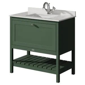 Bayswater Hartleigh Hunter Green Traditional Freestanding Vanity Unit & 1 Tap Hole White Marble Top Basin - 800mm 2