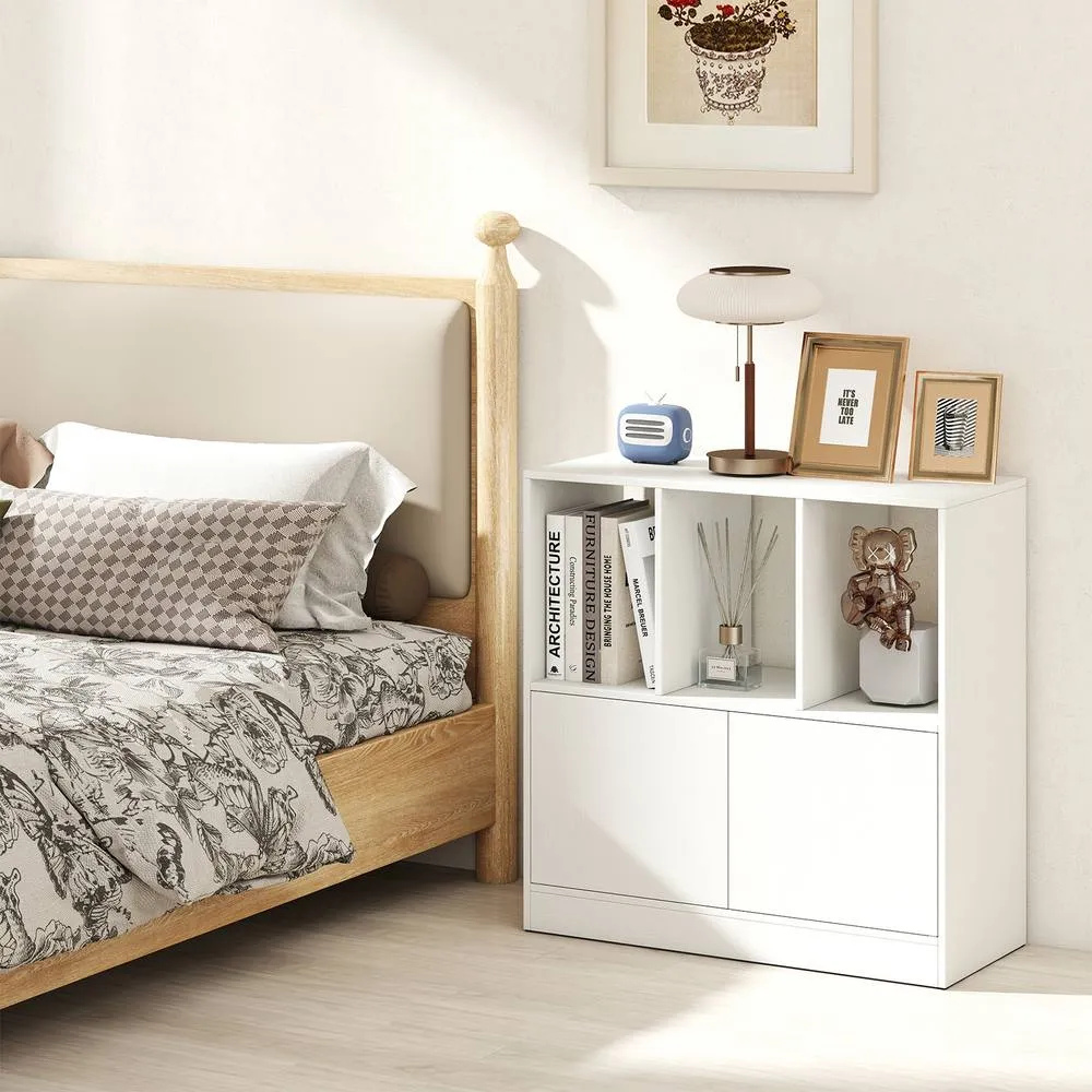Costway 3-Cube Bookcase 3-Tier Bookshelf w/Cabinet Modern Storage Organizer in White 3