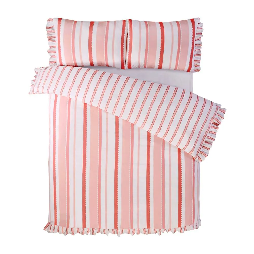 Rapport Home Maya Stripe Polycotton Reversible Duvet Cover Set with Pillowcase in Pink 3