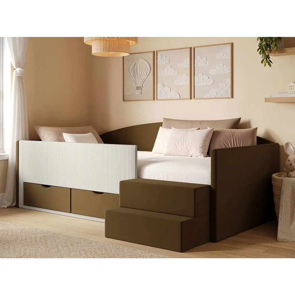 Flair Elisa Velvet Storage Low Sleeper Bed with Beige Cord in Brown