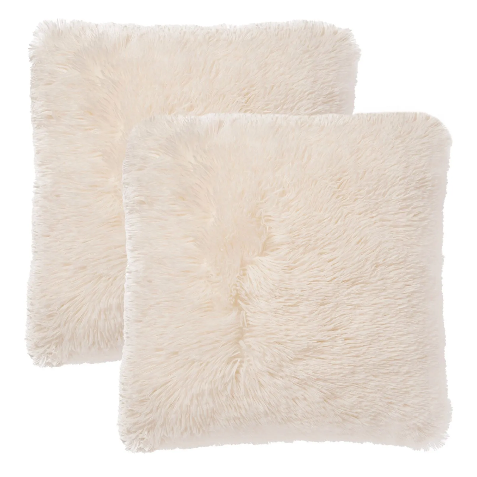 OHS Set of 2 Fluffy Shaggy Square Cushion Covers in Cream