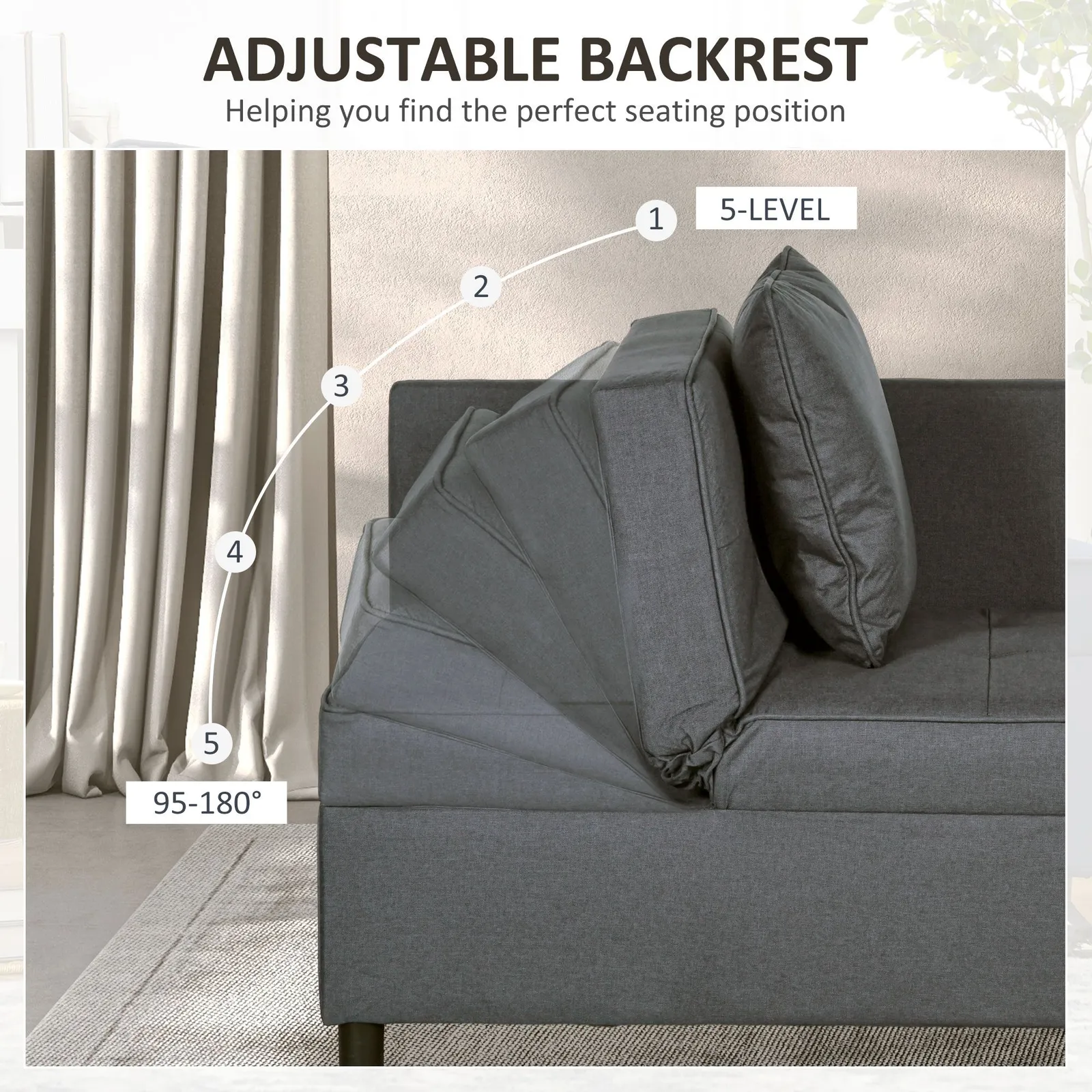 HOMCOM Folding Sleeper Sofa Bed Chair with Pillows, Pocket in Grey 5