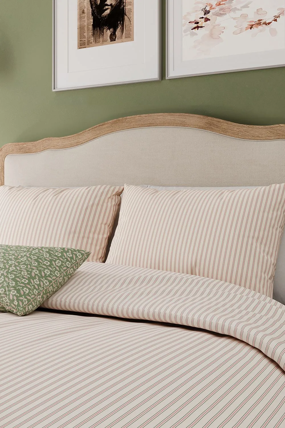 Helena Springfield 'Ticking Stripe' Cotton Duvet Cover Set in Green 2