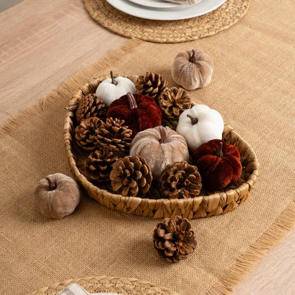 Set of Decorative Velvet Pumpkins and Pinecones