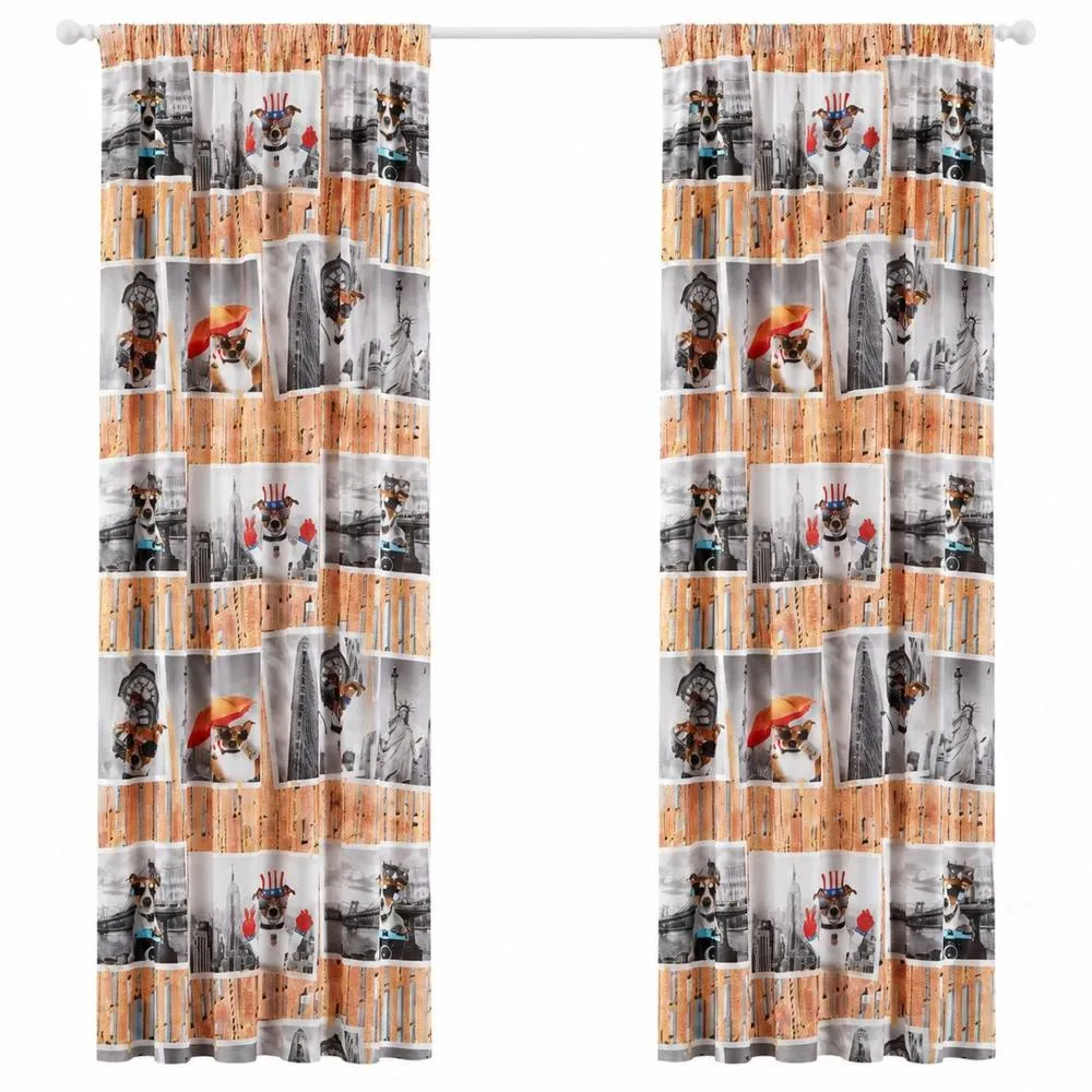 Smart Living Selfie Animal Curtains Pair with Tie Backs - Dog Urban Print 5