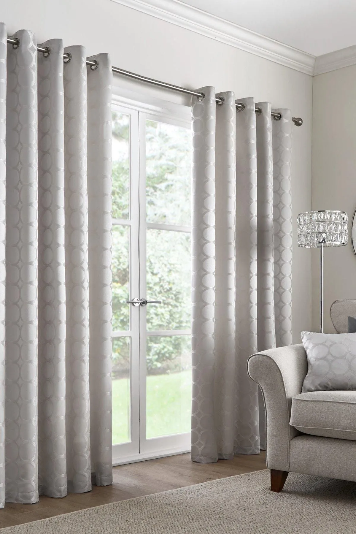 Appletree 'Cassina' Circular Patterned Pair of Eyelet Curtains in Silver 1