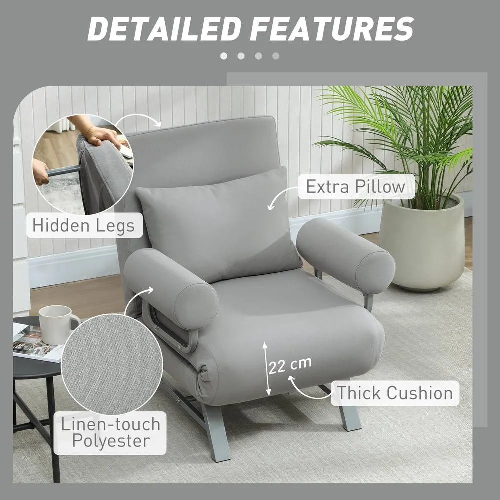 HOMCOM Single Sofa Bed, 3-in-1 Convertible Folding Chair Bed in Light Grey 6