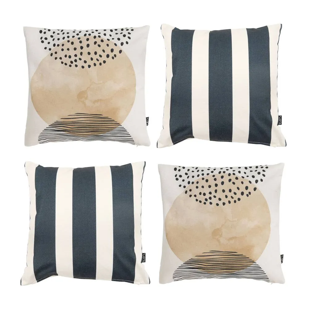 icon Indoor & Outdoor Waterproof Cushion Kyoto Fabric 2x Black Stripe & 2x Sunset