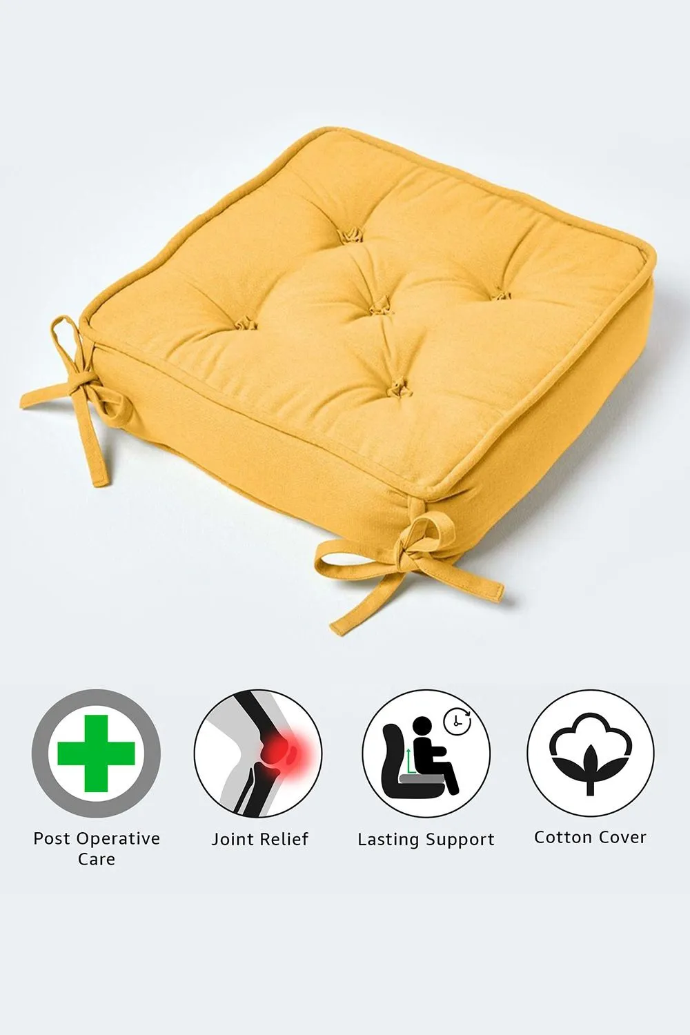 Homescapes Cotton Dining Chair Booster Cushion in Mustard 5
