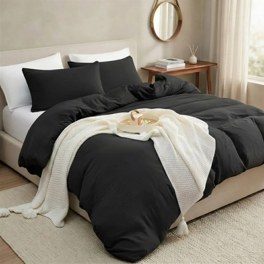 Pamposh Pre Washed Microfibre Duvet Cover Sets in Black