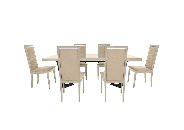 Palazzo 160cm Extending Dining Table in Sand Birch with 6 Rombi Chairs - Aquos Cream
