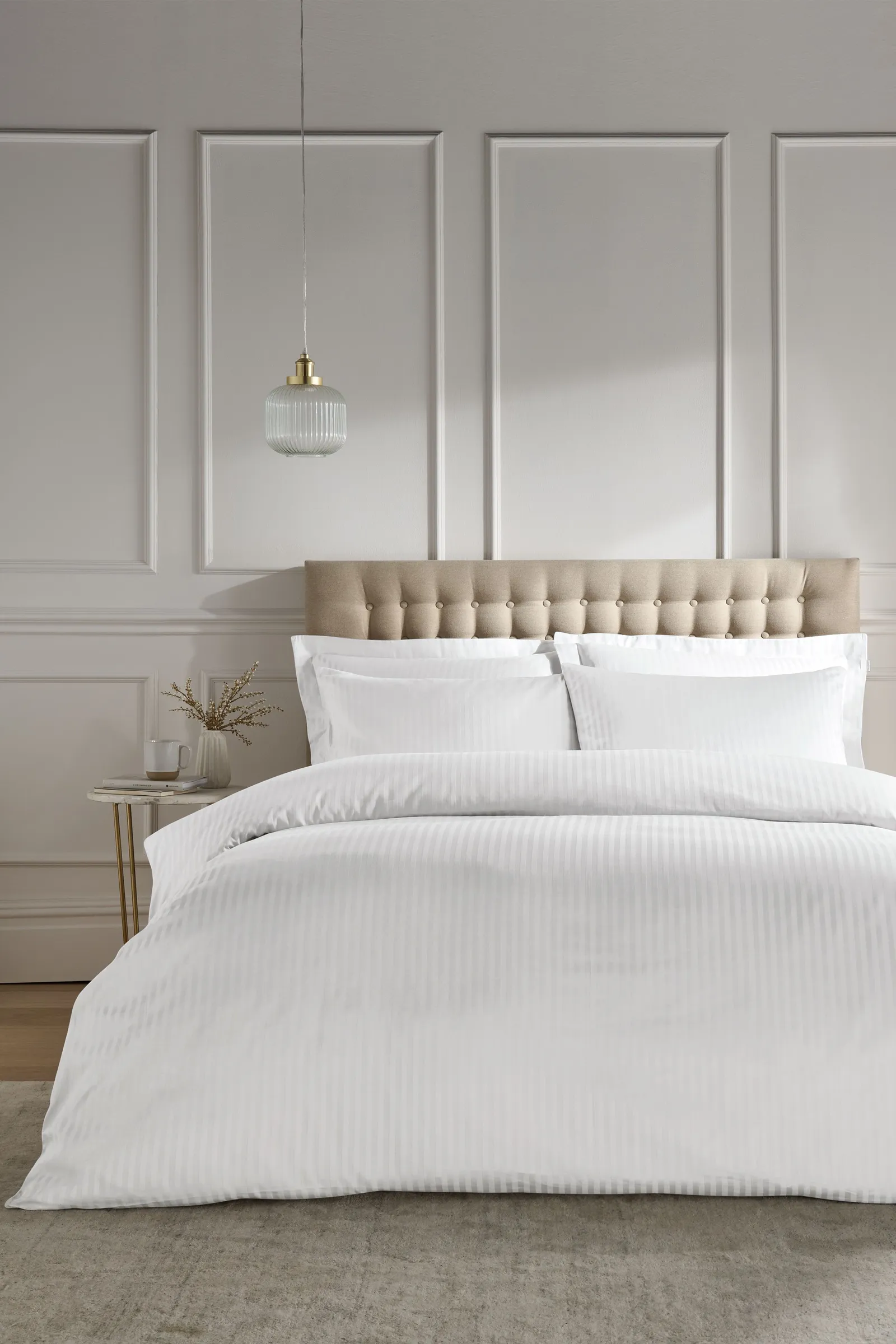 Catherine Lansfield 'Satin Stripe 300 Thread Count' 30cm Depth Sheets in White 2