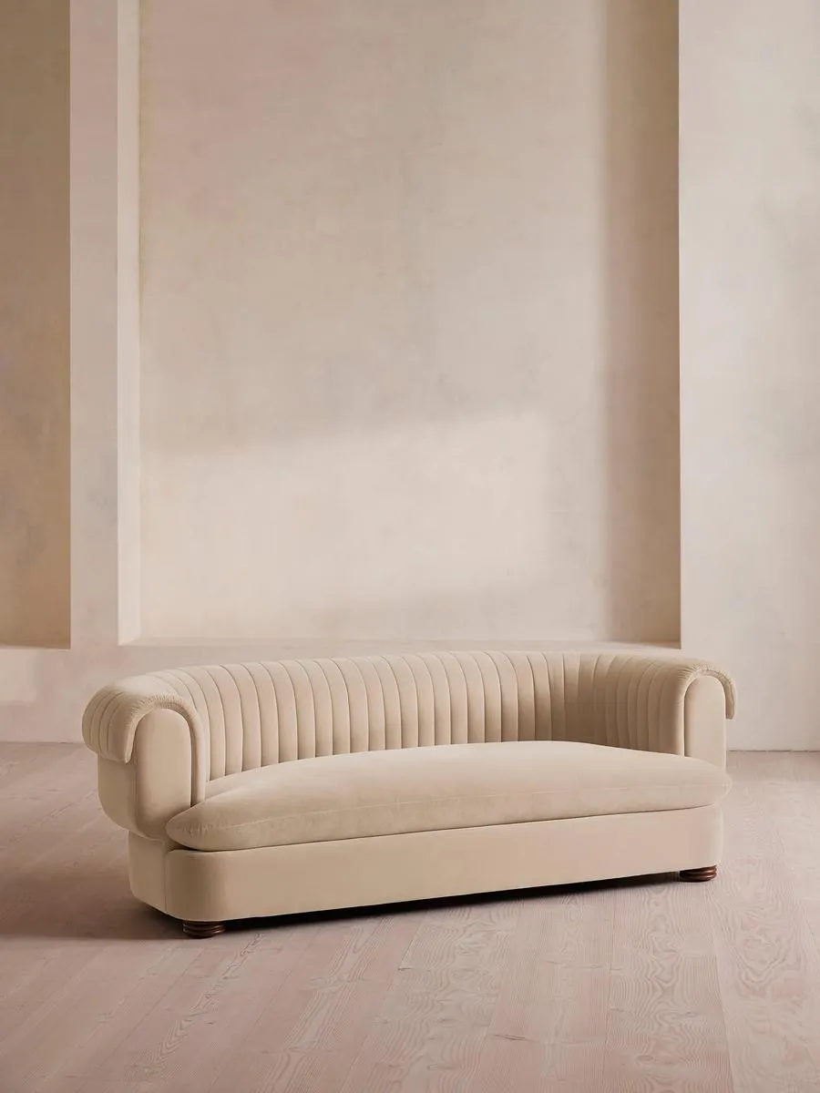 Rava Three Seater Sofa, Velvet, Porcelain