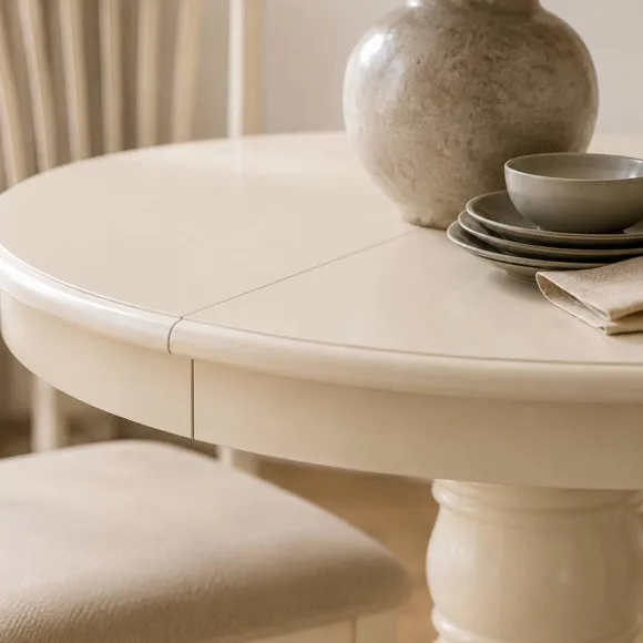 Stanmore 6 Seater Round Dining Table with 6 Chairs, Off White 5
