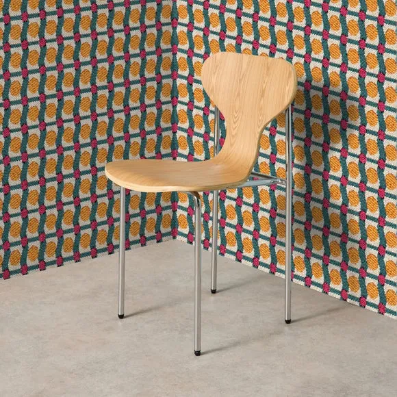 Yinka Ilori Silhouette Plain Wood and Chrome Dining Chair