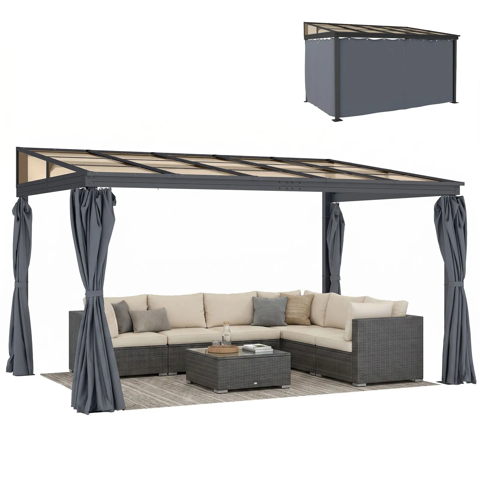 OUTSUNNY Outdoor Pergola Gazebo Party Tent Sun Shelter 4 x 3m with Curtain in Grey 2