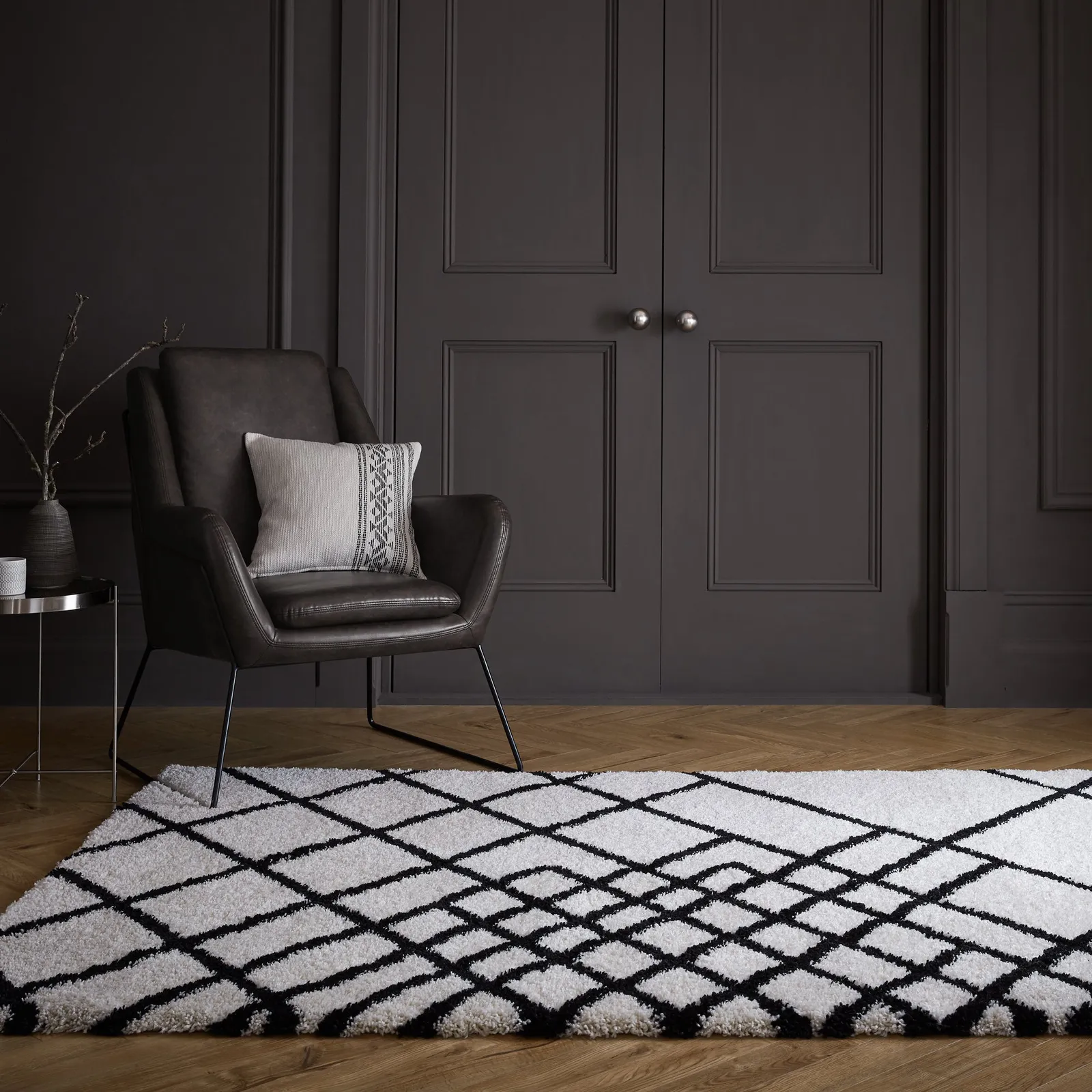 Cross Moroccan Berber Rug Cream and Black