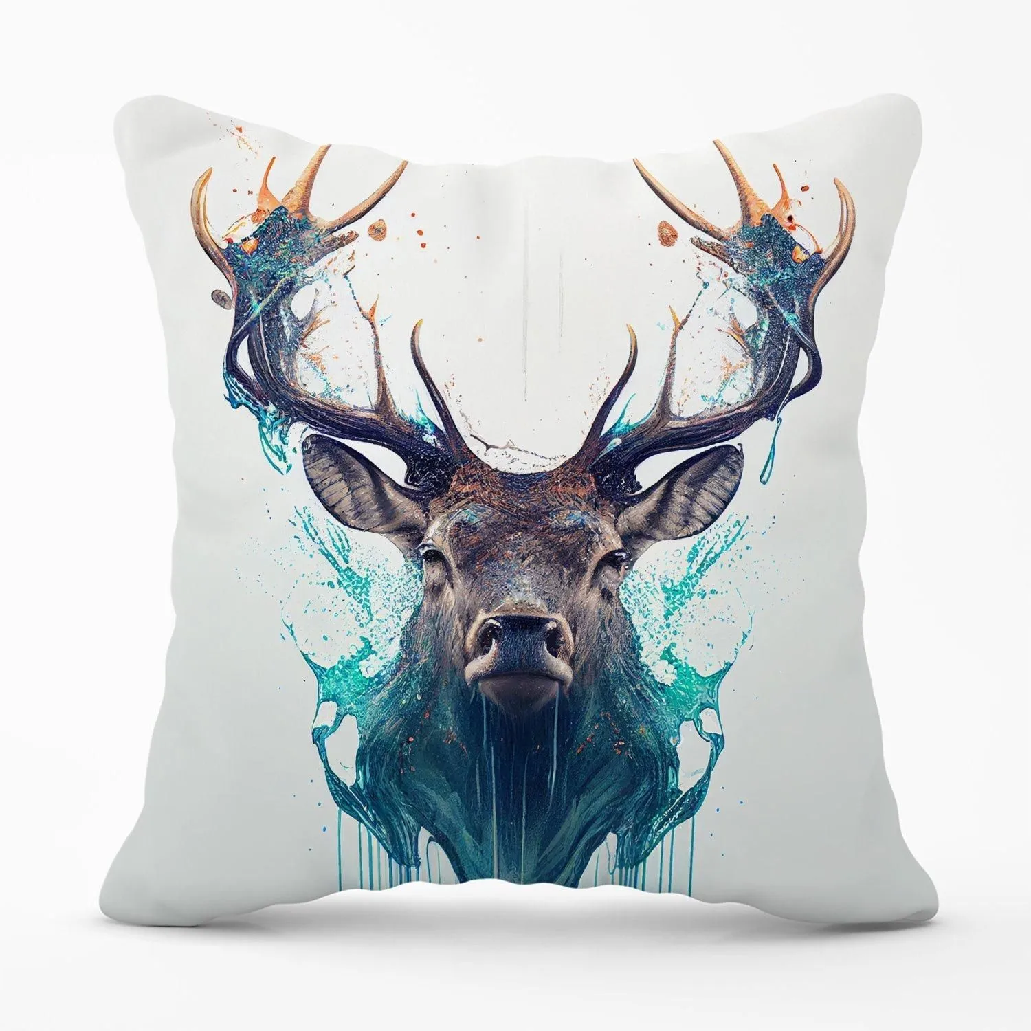 Warren Reed - Designer Stag Face Splashart Outdoor Cushion in White