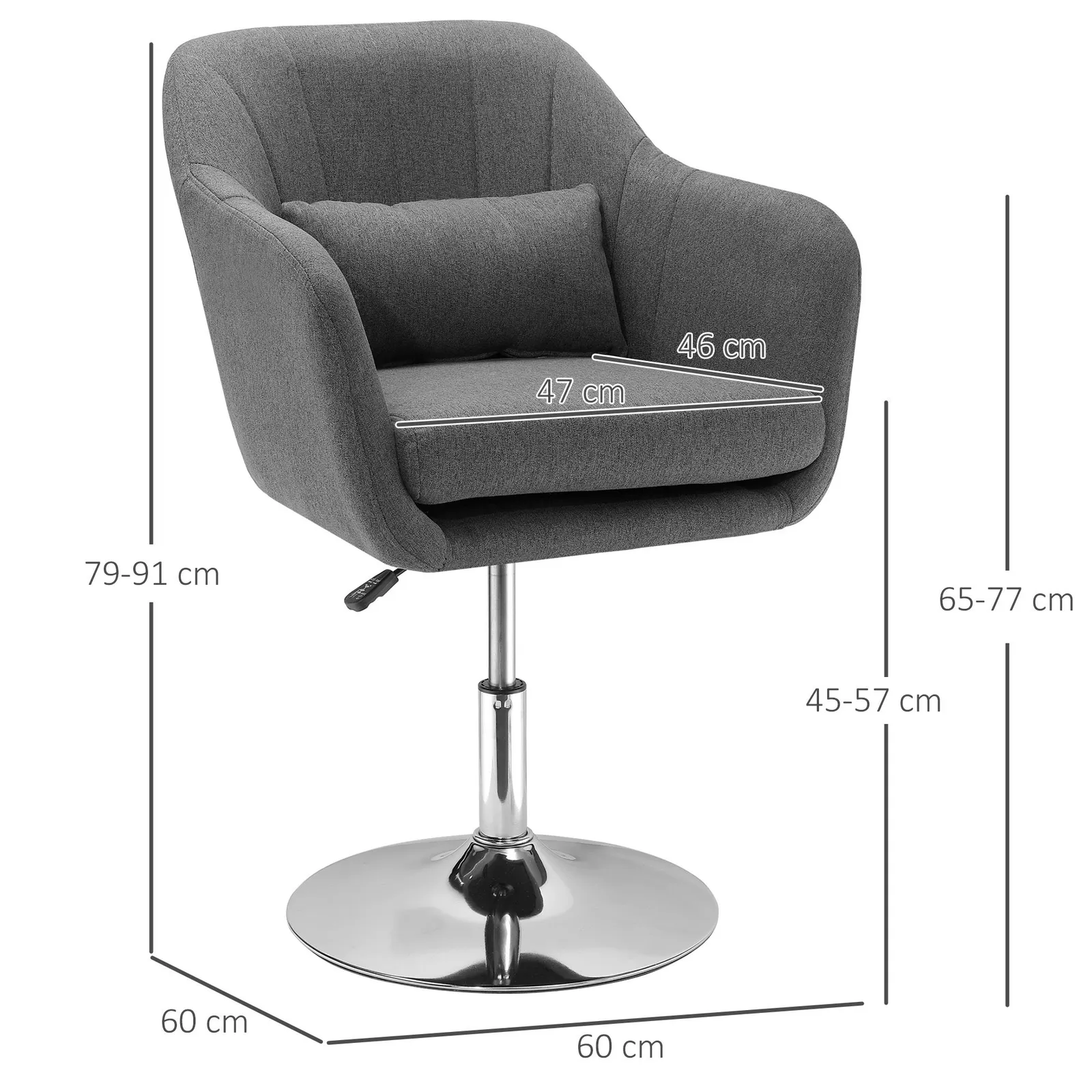 HOMCOM Stylish Retro Linen Swivel Tub Chair Steel Frame Cushion Seat in Dark Grey 3