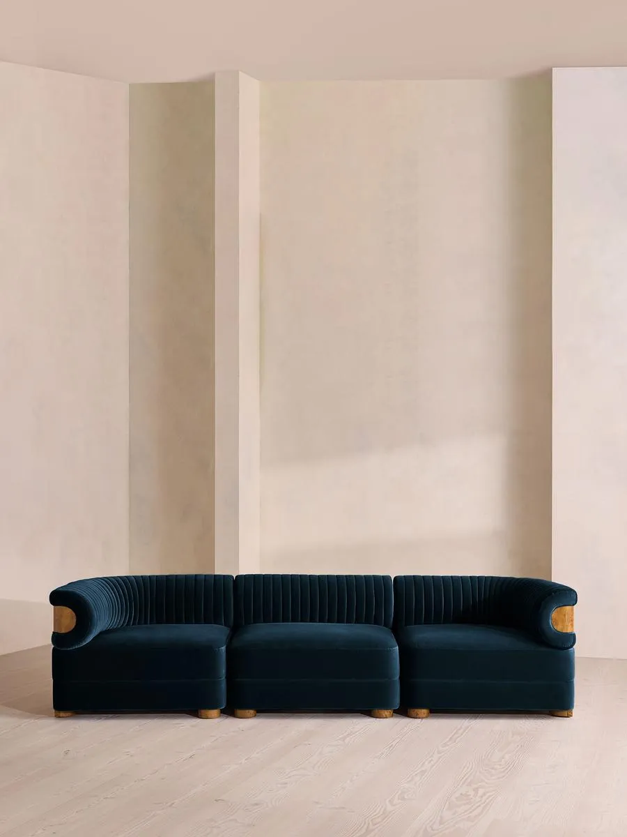 Caleb Modular Four Seater Sofa, Velvet, Royal Blue, Dark Burl