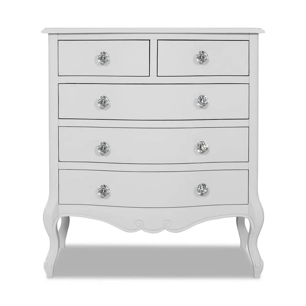Statement Furniture Juliette Vintage Chic 2 Over 3 Chest of Drawers with Crystal Handles in White 4
