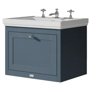 Bayswater Hartleigh Stiffkey Blue Traditional Wall Hung Vanity Unit & 3 Tap Hole Traditional Recessed Basin - 600mm 2