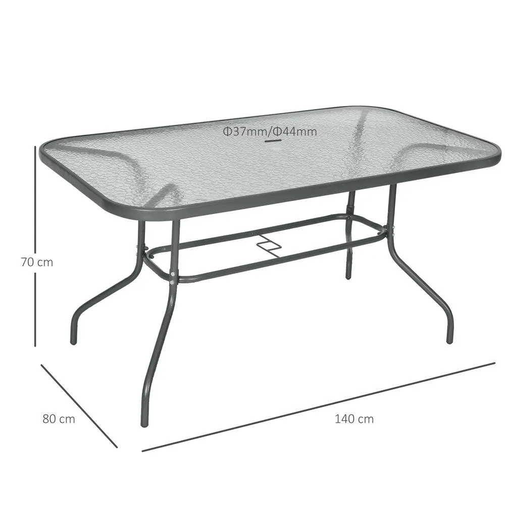 OUTSUNNY Garden Dining Table Glass Top Metal Frame with Parasol Hole in Grey 3