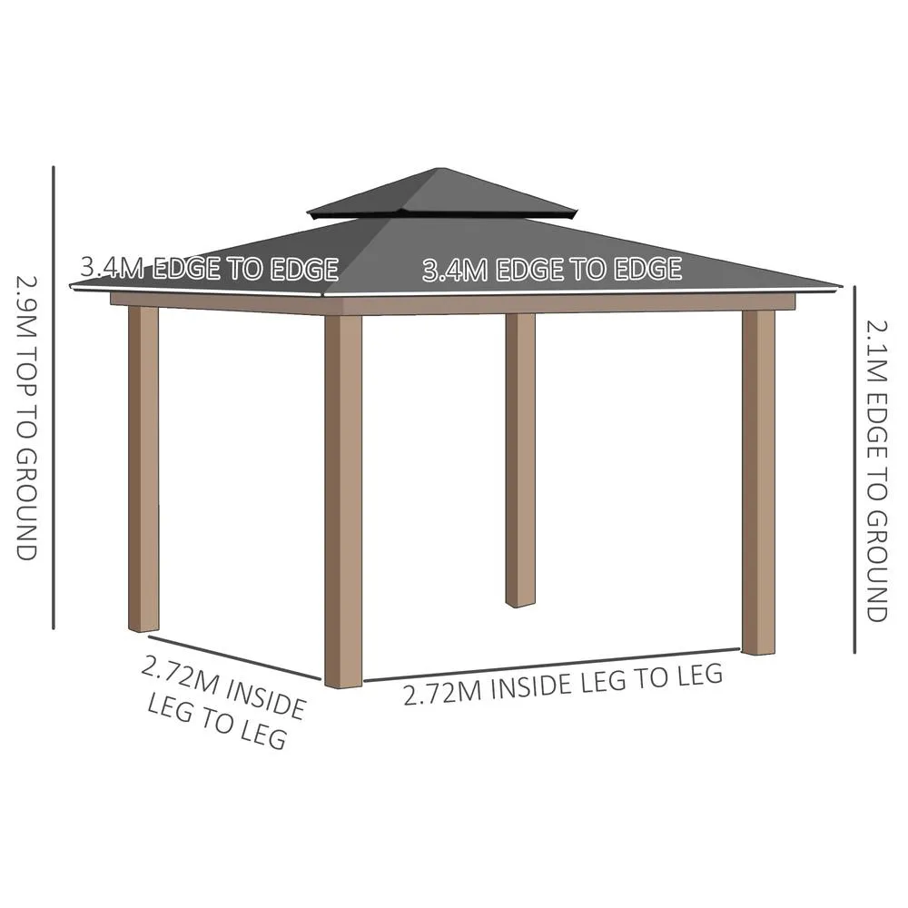OUTSUNNY 3.5 x 3.5m Wood Frame Hardtop Gazebo w/ Double Vented Roof, Black 3