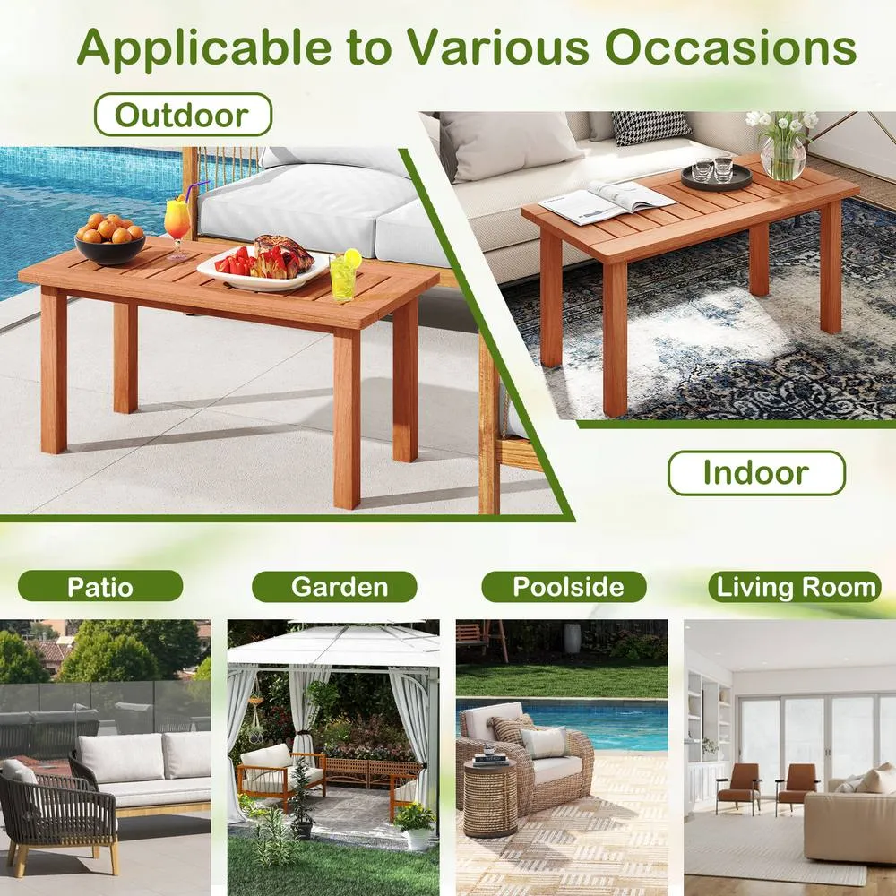 Costway Modern Patio Coffee Table Outdoor Indoor Wooden Side Table in Natural 5