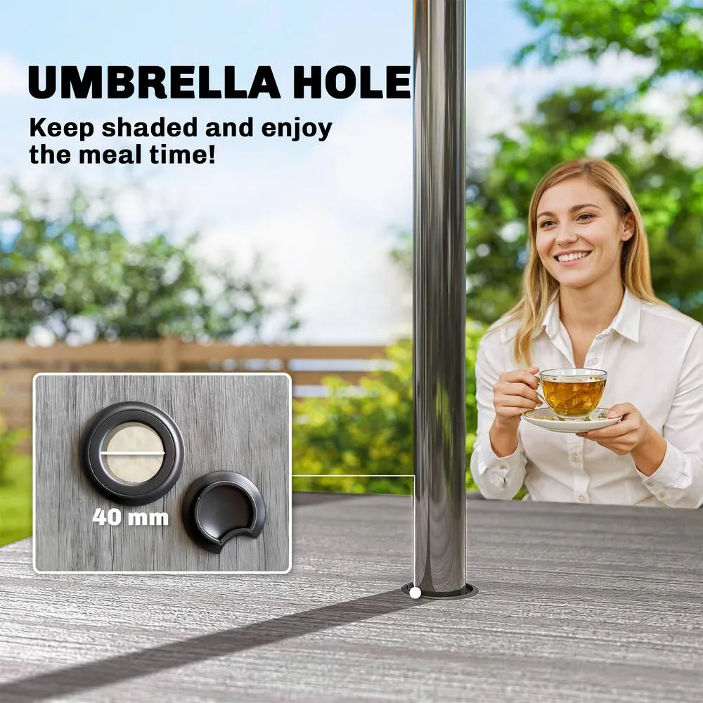 OUTSUNNY Garden Dining Table, Outdoor Table with Umbrella Hole in Light Grey 5