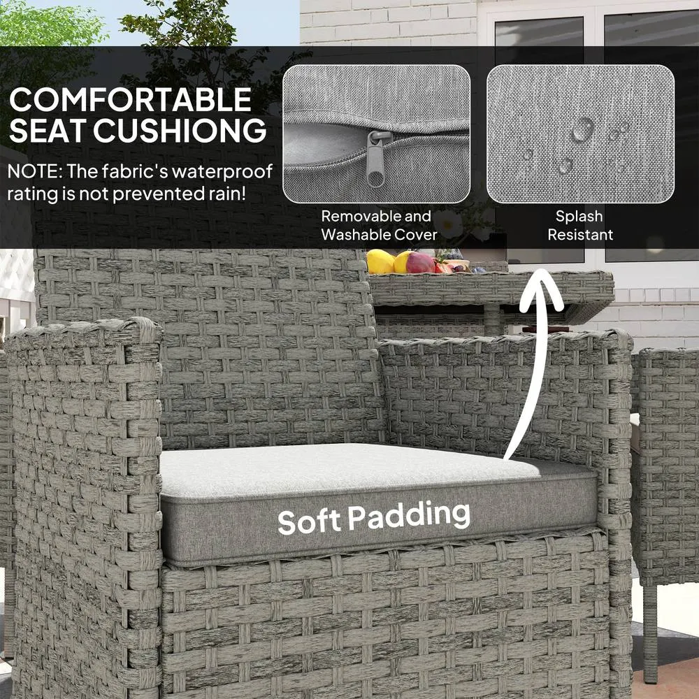 OUTSUNNY 4 Seater Rattan Garden Furniture Set with Cushion, Grey 4