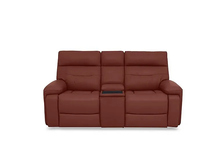 Cinemax Leather 2 Seater Media Console Power Recliner Sofa with Power Headrests - Natural Redmaple