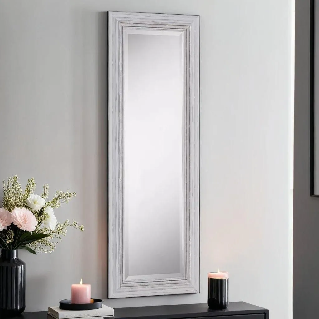 Yearn Mirrors Yearn Distressed White Framed Wall Mirror 128.5x44.5cm