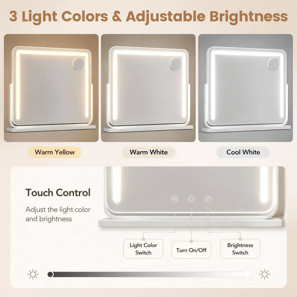 Costway Swivel Vanity Mirror LED Lights White Makeup Mirror 6