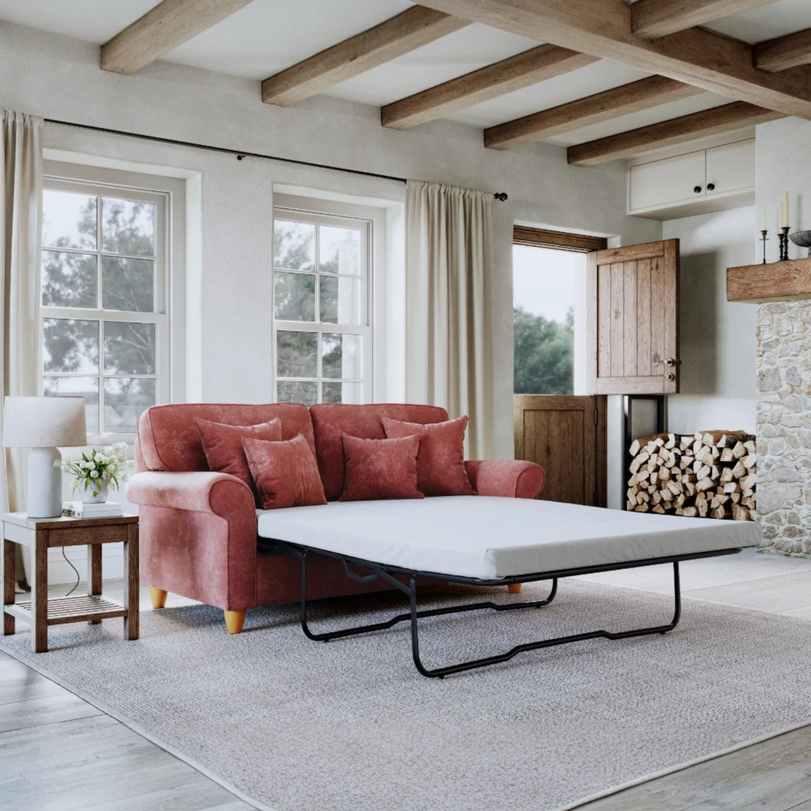 The Great Sofa Company Flora Sofa Bed Glory Deep Terra in Terracotta