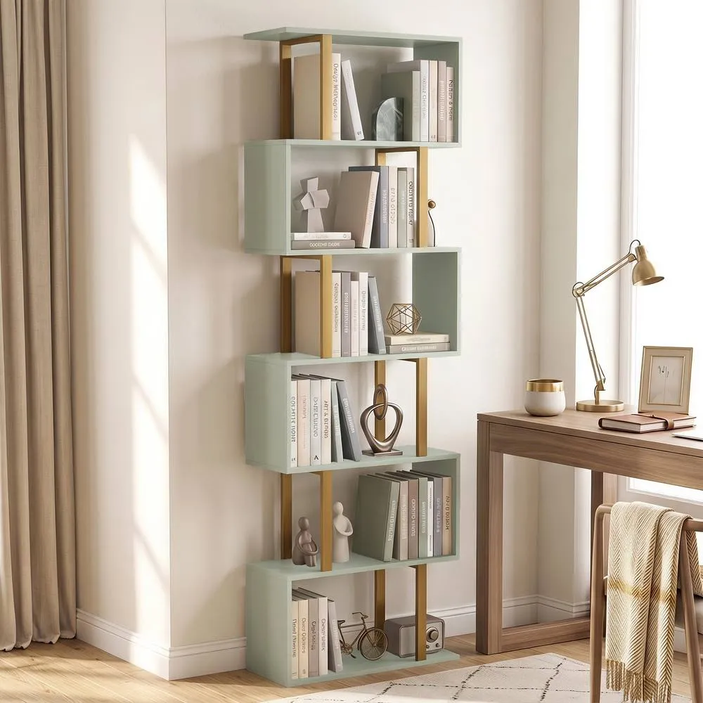 HOMCOM S-Shaped Bookshelf, 5-Tier Bookcase with Anti-Tip Strap, Light Green 2