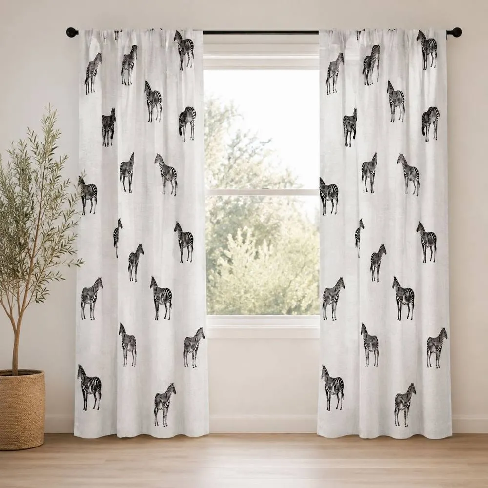 Smart Living Tribal Zebra Curtains Pair with Tie Backs - Safari Animal Print