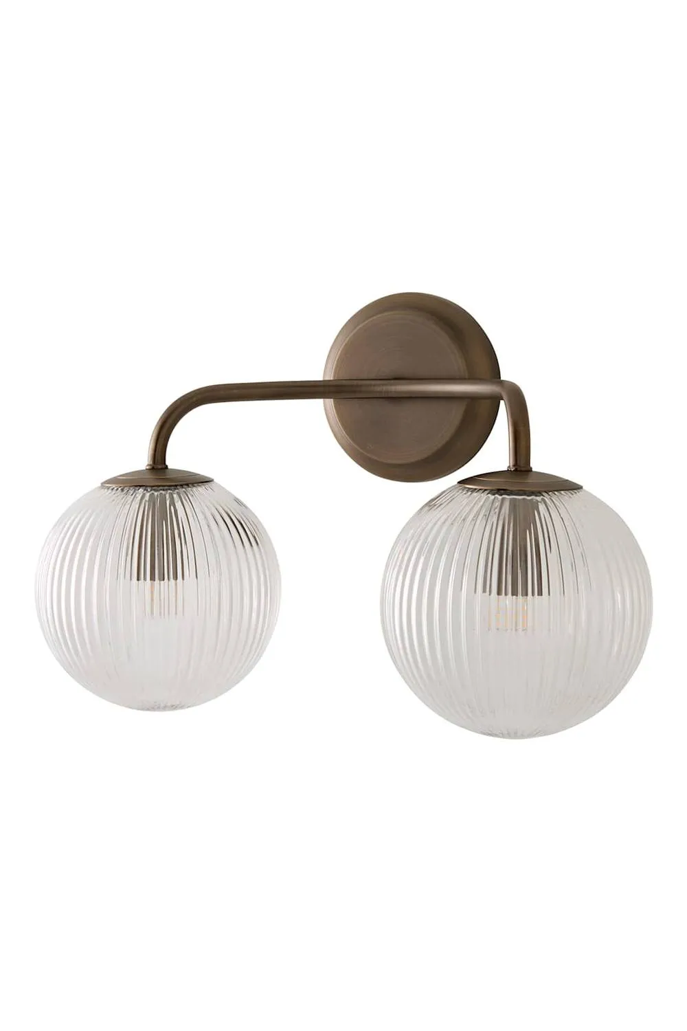 ValueLights Kempton Ribbed Glass Globe Shade 2 Arm Wall Light in Bronze 6